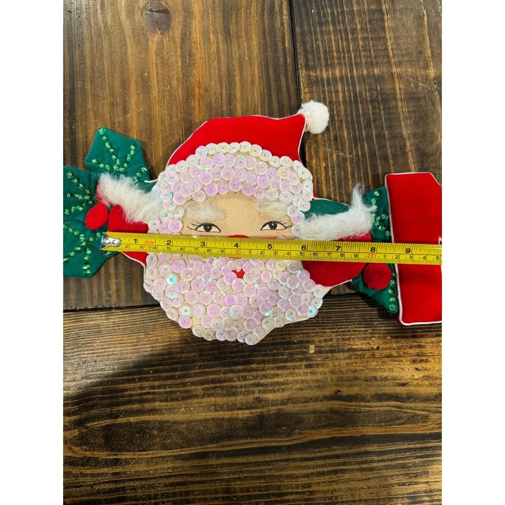 Vintage Kitshmas Red Velvet Santa Claus Christmas Garland Sequined Beaded 70s